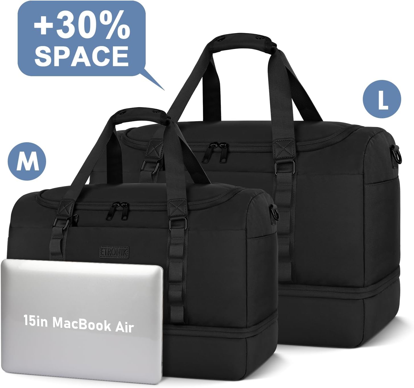 Travel Bag for Men Women, Duffle Bag & Gym Bag with Shoe Compartment, Weekender Overnight Bag with Toiletry Bag, Carry on Bags for Airplane for Travel, Trip, Gym, Yoga, Black - Image 5