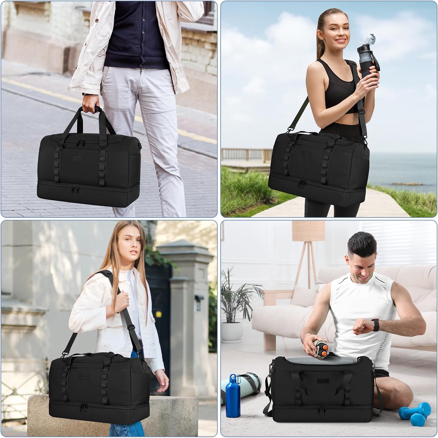 Travel Bag for Men Women, Duffle Bag & Gym Bag with Shoe Compartment, Weekender Overnight Bag with Toiletry Bag, Carry on Bags for Airplane for Travel, Trip, Gym, Yoga, Black - Image 7