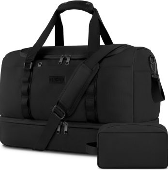 Travel Bag for Men Women, Duffle Bag & Gym Bag with Shoe Compartment, Weekender Overnight Bag with Toiletry Bag, Carry on Bags for Airplane for Travel, Trip, Gym, Yoga, Black