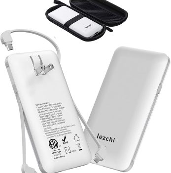 Portable Power Bank, Ultra Slim 10000mAh Portable Charger, USB C External Battery Pack with Built-in AC Plug, Charging Cable, Output Port, Compatible with All Kinds of Cellphones …