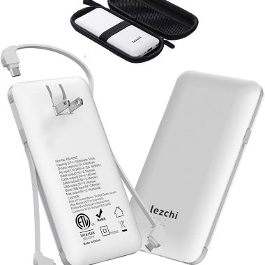 Portable Power Bank, Ultra Slim 10000mAh Portable Charger, USB C External Battery Pack with Built-in AC Plug, Charging Cable, Output Port, Compatible with All Kinds of Cellphones …